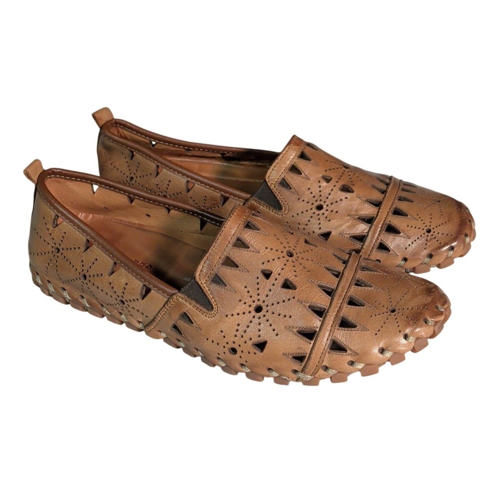 Spring Step Fusaro Shoes Womens Size 9 40 EU Brown Leather Cutout Loafers Boho